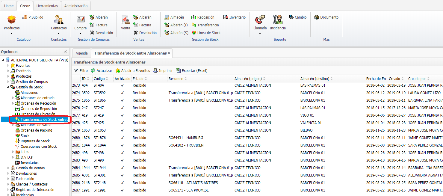 ERITRIUM - Gestión de Transferencias de Stock entre Almacenes